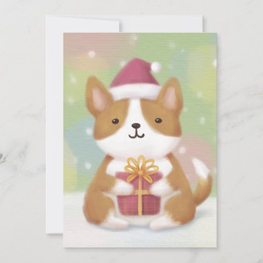 Vrolijk Kerstfeest: Corgi Illustratie Kunst Feestdagenkaart (Voorkant)