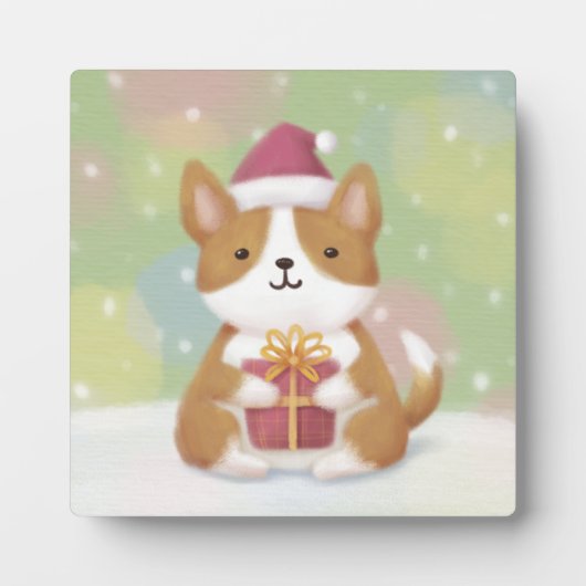 Vrolijk Kerstfeest: Corgi Illustratie Kunst Fotoplaat (Voorkant)
