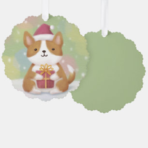 Vrolijk Kerstfeest: Corgi Illustratie Kunst Ornament Kaart