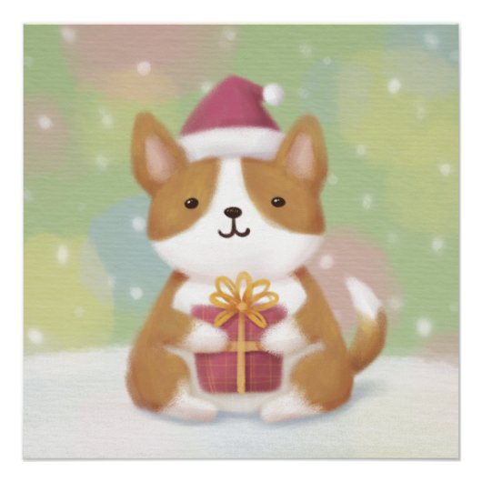 Vrolijk Kerstfeest: Corgi Illustratie Kunst Perfect Poster (Voorkant)