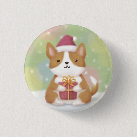 Vrolijk Kerstfeest: Corgi Illustratie Kunst Ronde Button 3,2 Cm (Voorkant)
