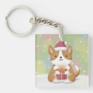 Vrolijk Kerstfeest: Corgi Illustratie Kunst Sleutelhanger