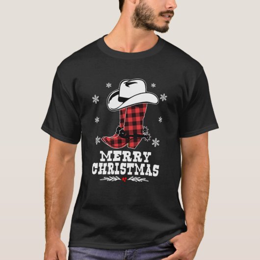 Vrolijk kerstfeest Cowboy Boots Red Buffalo Pset W T-shirt (Voorkant)