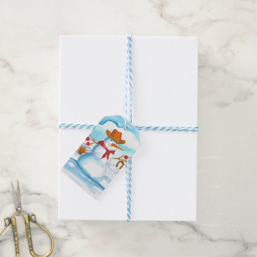 Vrolijk Kerstfeest Cowboy Sneeuwman Cadeaulabel (Met Touw)