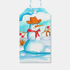 Vrolijk Kerstfeest Cowboy Sneeuwman Cadeaulabel
