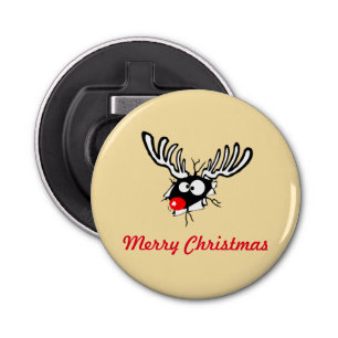 Vrolijk kerstfeest! Crazy Red Nosed Reindester Button Flesopener