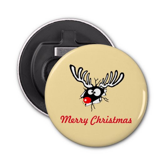 Vrolijk kerstfeest! Crazy Red Nosed Reindester Button Flesopener (Voorkant)