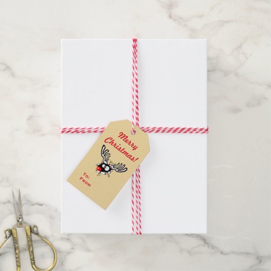 Vrolijk kerstfeest! Crazy Red Nosed Reindester Cadeaulabel (Met Touw)