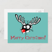 Vrolijk kerstfeest! Crazy Red Nosed Reindester Feestdagenkaart (Voorkant / Achterkant)
