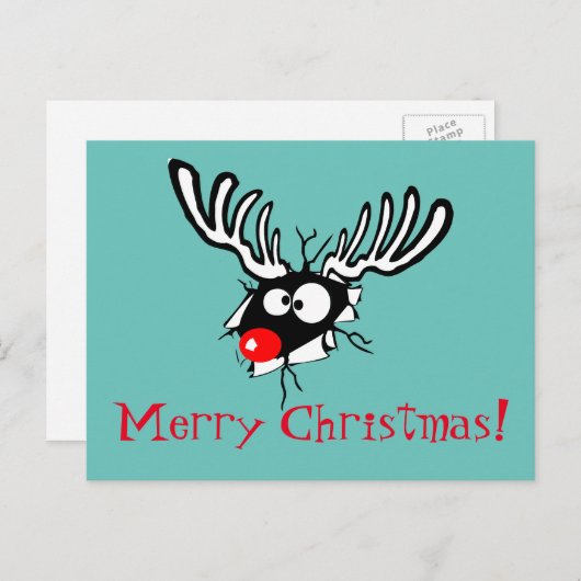 Vrolijk kerstfeest! Crazy Red Nosed Reindester Feestdagenkaart (Voorkant / Achterkant)