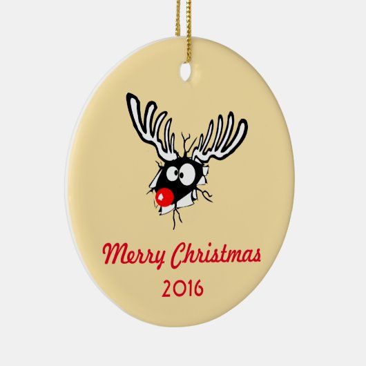 Vrolijk kerstfeest! Crazy Red Nosed Reindester Keramisch Ornament (Rechts)