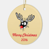 Vrolijk kerstfeest! Crazy Red Nosed Reindester Keramisch Ornament (Links)
