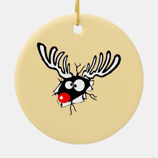Vrolijk kerstfeest! Crazy Red Nosed Reindester Keramisch Ornament (Achterkant)