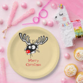 Vrolijk kerstfeest! Crazy Red Nosed Reindester Papieren Bordje (Feest)