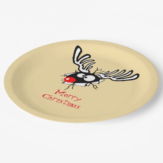 Vrolijk kerstfeest! Crazy Red Nosed Reindester Papieren Bordje (Gekanteld)