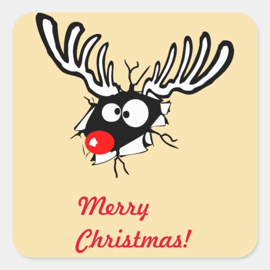 Vrolijk kerstfeest! Crazy Red Nosed Reindester Vierkante Sticker (Voorkant)