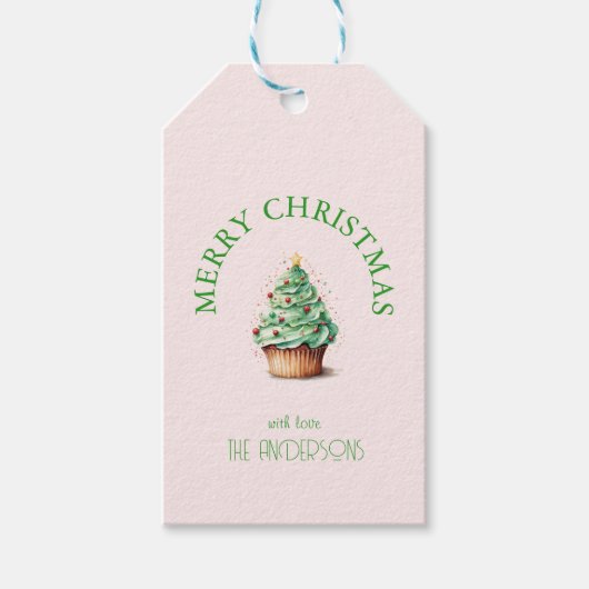 vrolijk kerstfeest! Cupcake-Christmas-Tree Cadeaulabel (Voorkant)
