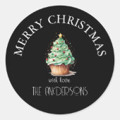 vrolijk kerstfeest! Cupcake-Christmas-Tree Ronde Sticker (Voorkant)