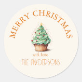 vrolijk kerstfeest! Cupcake-Christmas-Tree Ronde Sticker (Voorkant)