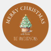 vrolijk kerstfeest! Cupcake-Christmas-Tree Ronde Sticker (Voorkant)