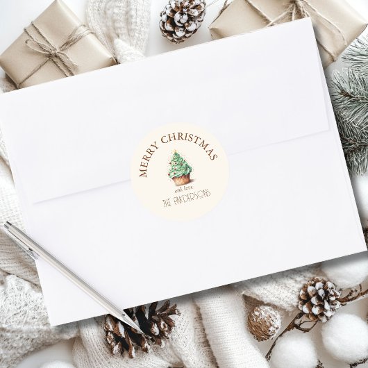 vrolijk kerstfeest! Cupcake-Christmas-Tree Ronde Sticker