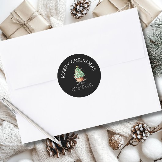 vrolijk kerstfeest! Cupcake-Christmas-Tree Ronde Sticker