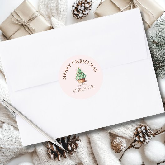 vrolijk kerstfeest! Cupcake-Christmas-Tree Ronde Sticker