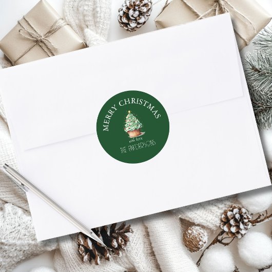 vrolijk kerstfeest! Cupcake-Christmas-Tree Ronde Sticker