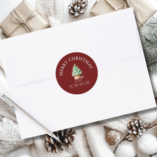 vrolijk kerstfeest! Cupcake-Christmas-Tree Ronde Sticker