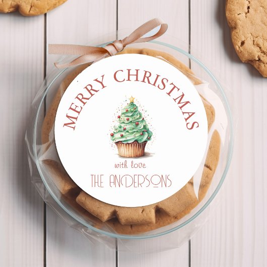vrolijk kerstfeest! Cupcake-Christmas-Tree Ronde Sticker