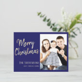 vrolijk kerstfeest | Custom Blue Gold | Vakantie f Kaart (Staand voorkant)