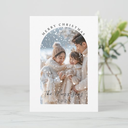 Vrolijk Kerstfeest Custom Family Foto 1 Feestdagenkaart (Staand voorkant)