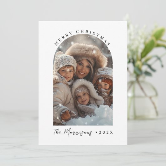 Vrolijk Kerstfeest Custom Family Photo Holiday Kaa Feestdagenkaart (Staand voorkant)