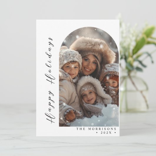 Vrolijk Kerstfeest Custom Family Photo Holiday Kaa Feestdagenkaart (Staand voorkant)