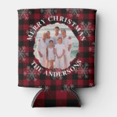 Vrolijk Kerstfeest Custom Foto Zwart Rood Plaid Blikjeskoeler (Voorkant)