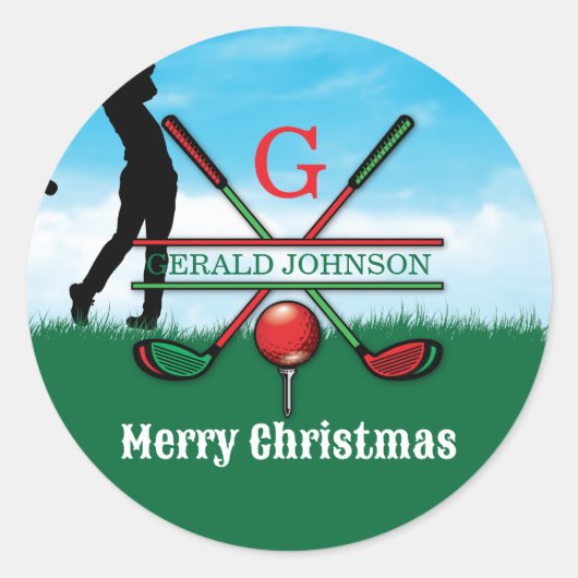 Vrolijk Kerstfeest Custom Golf Holiday Design Ronde Sticker (Voorkant)