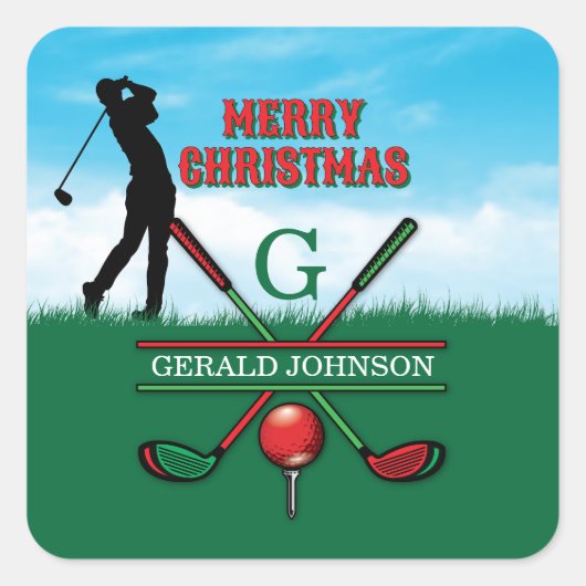 Vrolijk Kerstfeest Custom Golf Holiday Design Vierkante Sticker (Voorkant)