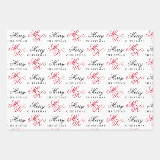 Vrolijk Kerstfeest Custom Monogram Initialen Xmas Inpakpapier Vel (Voorkant)