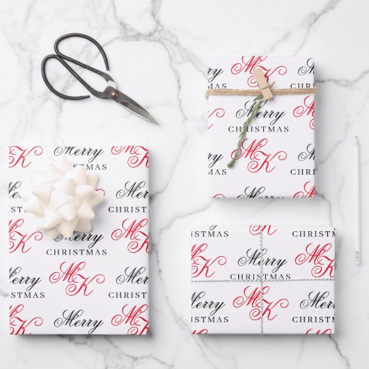 Vrolijk Kerstfeest Custom Monogram Initialen Xmas Inpakpapier Vel (Voorkant)