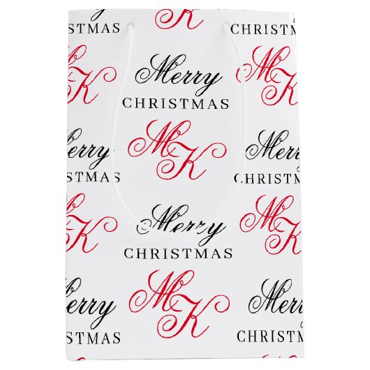 Vrolijk Kerstfeest Custom Monogram Initialen Xmas Medium Cadeauzakje (Voorkant)