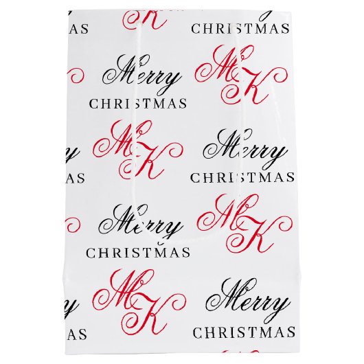 Vrolijk Kerstfeest Custom Monogram Initialen Xmas Medium Cadeauzakje (Achterkant)