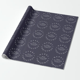Vrolijk Kerstfeest Custom Name Navy Blue Holiday Cadeaupapier