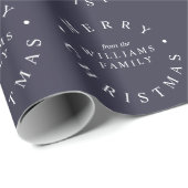 Vrolijk Kerstfeest Custom Name Navy Blue Holiday Cadeaupapier (Rol Hoek)