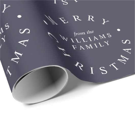Vrolijk Kerstfeest Custom Name Navy Blue Holiday Cadeaupapier (Rol Hoek)