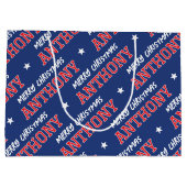 Vrolijk Kerstfeest Custom Name Navy Red Groot Cadeauzakje (Achterkant)