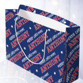 Vrolijk Kerstfeest Custom Name Navy Red Groot Cadeauzakje
