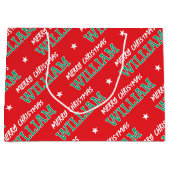 Vrolijk Kerstfeest Custom Name Red Green Groot Cadeauzakje (Voorkant)