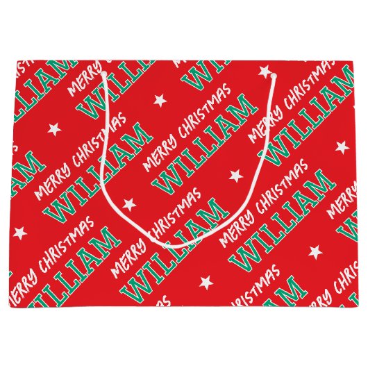 Vrolijk Kerstfeest Custom Name Red Green Groot Cadeauzakje (Voorkant)
