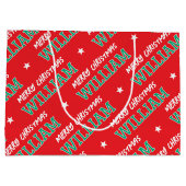 Vrolijk Kerstfeest Custom Name Red Green Groot Cadeauzakje (Achterkant)