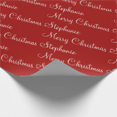 Vrolijk Kerstfeest Custom Name Red Holiday Cadeaupapier (Hoek)